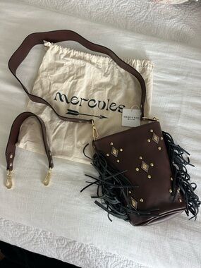 Brown Studded Fringe Crossbody Bag